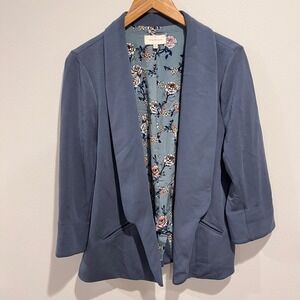 Skies Are Blue Women's Hannah Modal Scuba Blazer Jacket SZ M Gray Blue Office